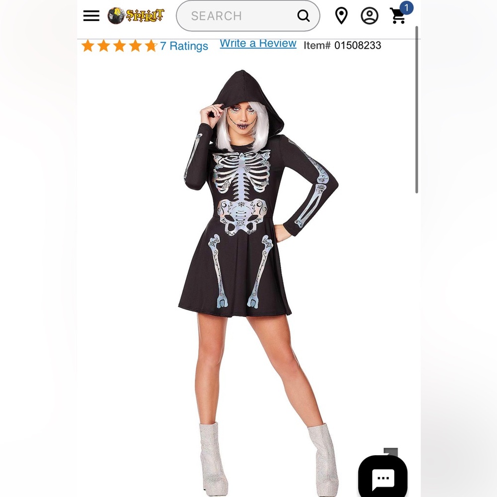 Pre owned Spirit Halloween Hooded Skeleton Dress